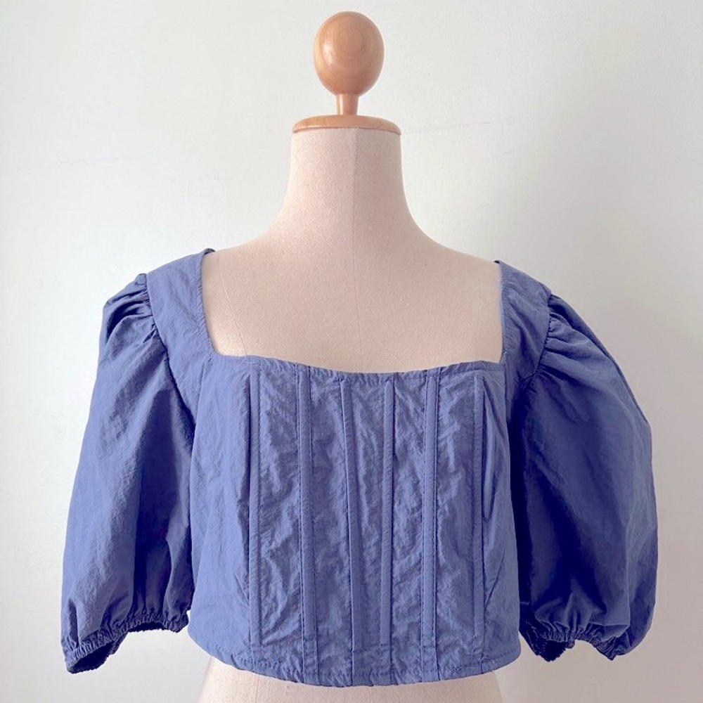 Missguided blue puff sleeve corset crop top, Size 8 (US), brand new with tags.